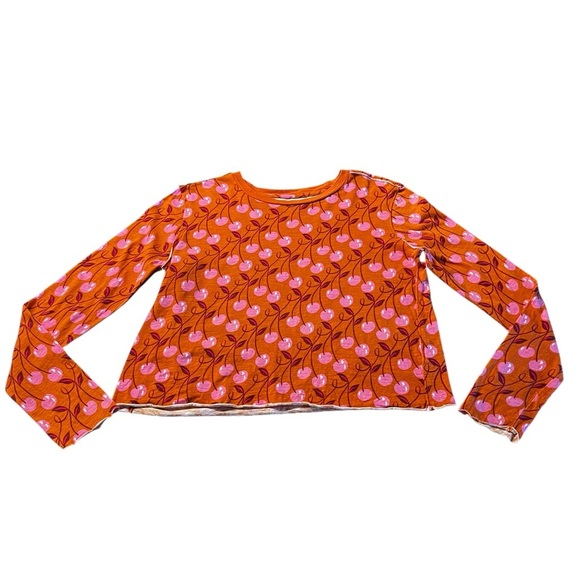 Maeve By Anthropologie Orange and Pink Cherry Print Long Sleeve Top Size Small - Picture 8 of 9